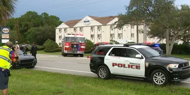 Scene outside a Melbourne, Florida, hotel where an officer was shot in the chest Sept. 9, 2022.