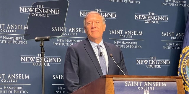 Former Secretary of State Mike Pompeo address the 'Politics and Eggs' speaking series at the New Hampshire Institute of Politics, on Sept. 20, 202 in Goffstown, N.H. 