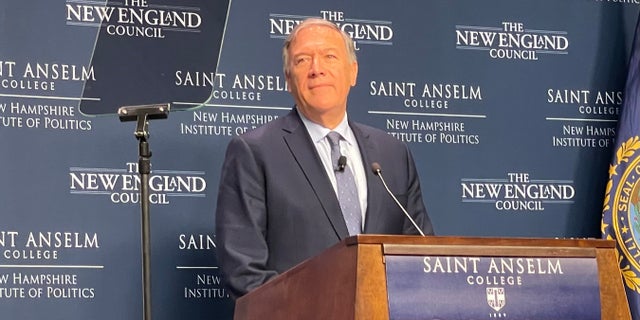 Former Secretary of State Mike Pompeo address the 'Politics and Eggs' speaking series at the New Hampshire Institute of Politics, on Sept. 20, 2022, in Goffstown, N.H. 