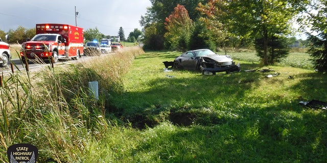 Myles Garrett's Porsche came to a stop in a ditch.