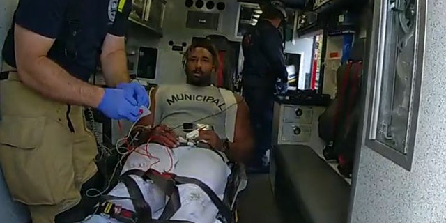 Ohio Highway State Patrol bodycam footage shows Myles Garrett in an ambulance.