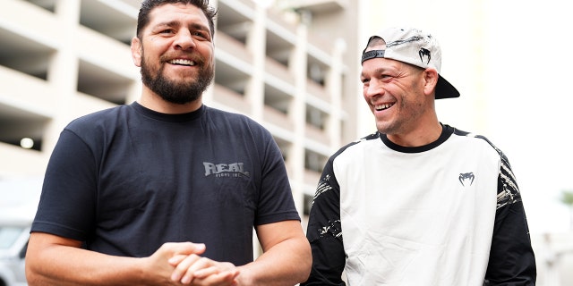 Nate Diaz and brother Nick arrive prior to the UFC 279 ceremonial weigh-in at MGM Grand Garden Arena on September 09, 2022 in Las Vegas, Nevada.