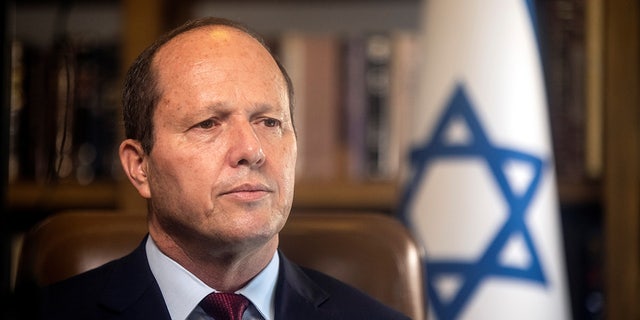 Former Jerusalem Mayor and Knesset member Nir Barkat speaks to reporters during an interview with Reuters at his home in Jerusalem, October 6, 2021. REUTERS/Nir Elias