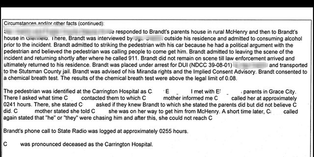 Parte de la declaración jurada de causa probable del arresto de Shannon Brandt el 18 de septiembre