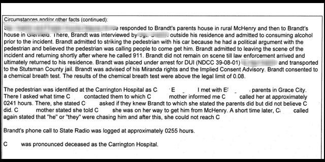 Portion of the probable cause affidavit for the Sept. 18 arrest of Shannon Brandt