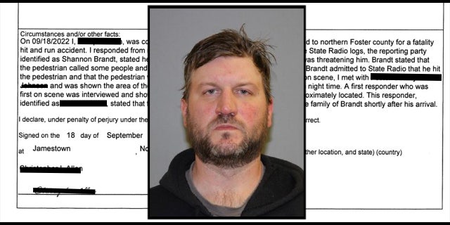 The photo is of Shannon Brandt. "political dispute." The top image shows a partially redacted court transcript