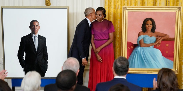 Former President Barack Obama and former first lady Michelle Obama at White House portrait unveiling