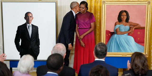 Former President Barack Obama and former first lady Michelle Obama at White House portrait unveiling