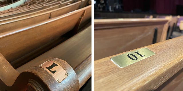 The Ryman Auditorium in downtown Nashville was built in 1895 as the Union Gospel Tabernacle. It still has its original pew seats, at left. The Grand Ole Opry in Opryland, which opened in 1974, pays homage to this history with its pew seats today, right.