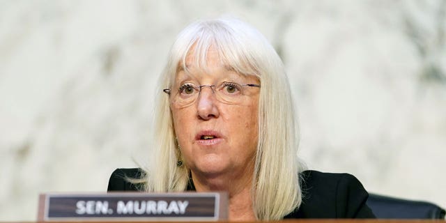 Sen. Patty Murray gives an opening statement during a Senate Health, Education, Labor, and Pensions Committee hearing to discuss reopening schools during COVID-19, on Capitol Hill, Sept. 30, 2021.