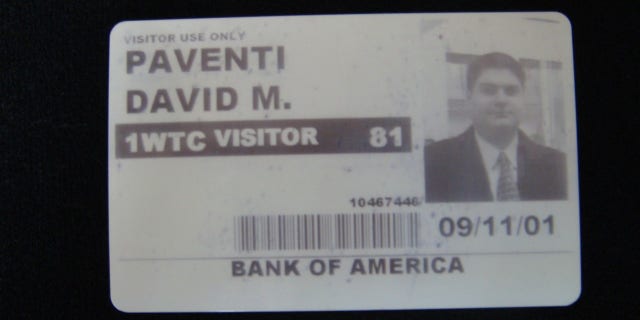 David Paventi's WTC visitor badge from Sept. 11, 2001.