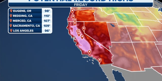 Potential record high temperatures across the West