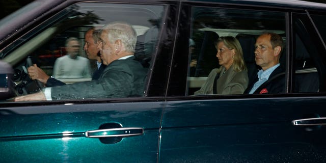 Prince Andrew, Prince William, Sophie, Countess of Wessex, and Edward, Earl of Wessex, arrive at Balmoral Castle after learning of doctors' concerns over Queen Elizabeth II's health.