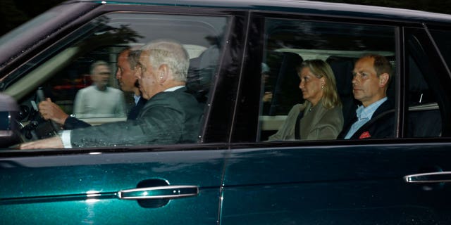 Prince Andrew, Prince William, Sophie, Countess of Wessex, and Edward, Earl of Wessex, arrive at Balmoral Castle after learning of doctors' concerns over Queen Elizabeth II's health.