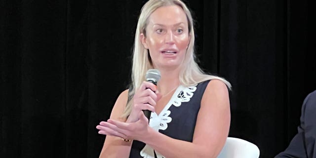 DeSantis campaign rapid response director Christina Pushaw speaks during a panel discussion at the National Conservatism conference in Aventura, Fla. on September 13, 2022.