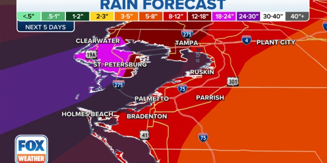 The rain forecast in the Tampa area over the next five days