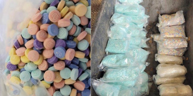 U.S. Customs and Border Protection officers discovered 47,000 rainbow-colored fentanyl pills, 186,000 blue fentanyl pills and 6.5 pounds of meth in a vehicle at Port of Nogales, Arizona, Sept. 3, 2022, according to Port Director Michael W. Humphries.