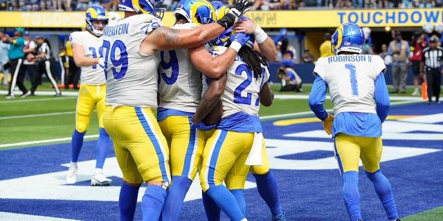 Darrell Henderson Jr., #27 of the Los Angeles Rams, during an NFL game between the Atlanta Falcons and the Rams on Sept. 18, 2022, at SoFi Stadium in Inglewood, California.