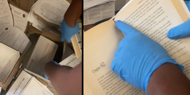 Screengrabs from video obtained by Fox News Digital shows stacks of mail allegedly tainted by drugs.
