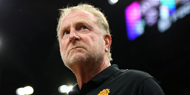 Phoenix Suns owner Robert Sarver looks on during a game against the New Orleans Pelicans in the first round of the 2022 NBA playoffs at Footprint Center in Phoenix, Arizona, on April 19, 2022.