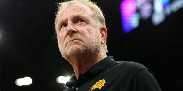 Phoenix Suns owner Robert Thurber watches the New Orleans Pelicans during the first round of the 2022 NBA Playoffs on April 19, 2022 at the Footprint Center in Phoenix, Arizona.