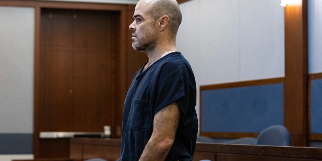 Robert Telles in a Las Vegas courtroom after being arrested in the stabbing death of Jeff German. 