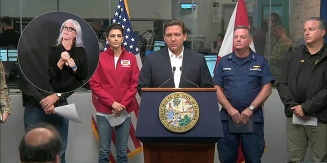 Florida Gov. Ron DeSantis gives an update Thursday, Sept. 29, 2022, on the damage from Tropical Storm Ian.