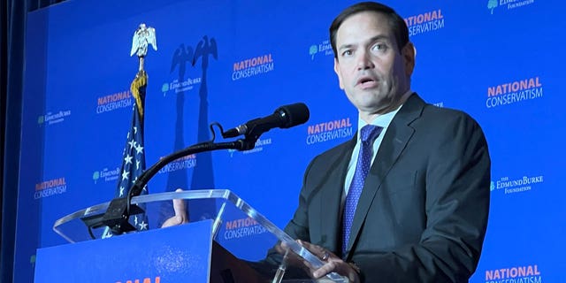 Sen. Marco Rubio, R-Fla., speaks at the National Conservatism Conference in Aventura, Fla., on September 12, 2022. 