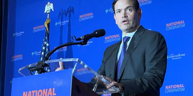 Sen. Marco Rubio, R-Fla., speaks at the National Conservatism conference in Aventura, Florida on September 12, 2022. 