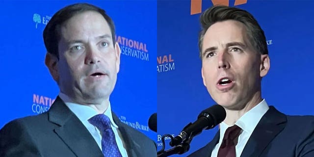 Senators Marco Rubio, R-Fla., and Josh Hawley, R-Mo., speak at the National Conservatism conference in Aventura, Fla., on September 12, 2022.