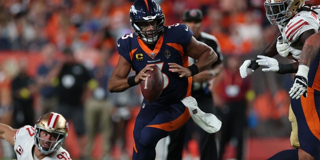 #3 Russell Wilson of the Denver Broncos against the San Francisco 49ers at Empower Field at Mile High in Denver, Colorado on Sept. 25, 2022.