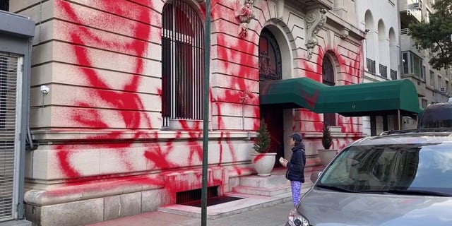 The Russian embassy vandalized in New York City Friday, Sept. 30, 2022.