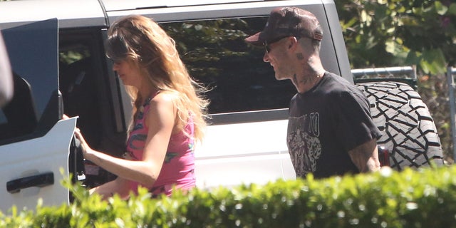 Adam Levine and Behati Prinsloo are seen together in Montecito, California, on Wednesday.