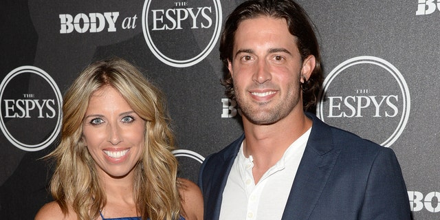 Sportscaster Sara Walsh (L) and then-MLB player Matt Buschmann at the BODY at ESPYS Event on July 12 at Avalon Hollywood. 