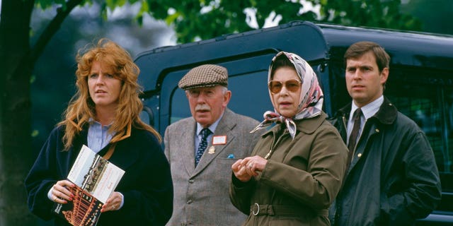 Sarah Ferguson, also known as Fergie, Queen Elizabeth II and Prince Andrew, pictured in 1987.