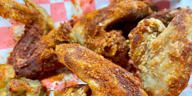 Nashville hot chicken joints serve spicy chicken in every way imaginable, from traditional sauce-soaked fried chicken breasts to these deadly hot dry-rubbed wings from Bolton's Spicy Chicken and Fish in East Nashville.