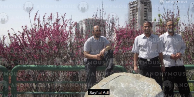 From Left to right: Al Qaeda leaders Saif al Adel, Abu Muhammad al Masri and Abu Abu al Khayr al Masri in Tehran, Iran, circa 2015. Photograph from Anonymous – @Sw0rdOfAnon.