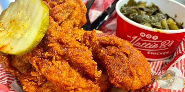 Nashville hot chicken tenders from Hattie B's, which opened in 2012 and now boasts multiple locations in Nashville and beyond.