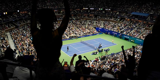 Fans react as Serena Williams of the United States takes on Anett Kontaveit of Estonia during their second round match at the US Open tennis championships on Wednesday, August 31, 2022 in New York.