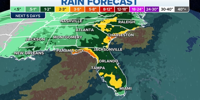 Rainfall forecast in the Southeast