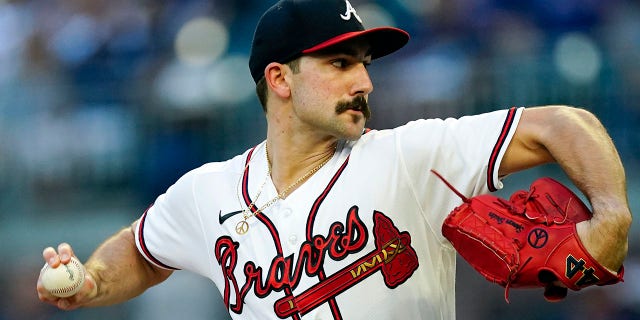 Atlanta Braves starting pitcher Spencer Strider delivers to an Atlanta Braves batter during the first inning of a baseball game Thursday, Sept. 1, 2022, in Atlanta.