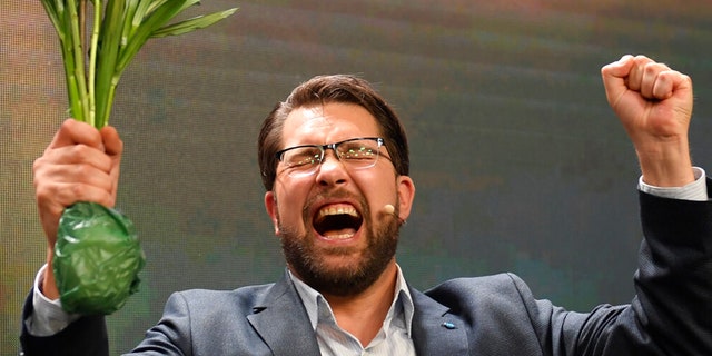 The leader of the Swedish Democrats, Jimmie Åkesson, gave a speech at the party's election surveillance in Nacka, near Stockholm, on 12 September 2022.