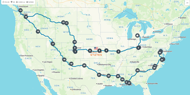 Task Force Tribute cross-country travel route is seen on this map.