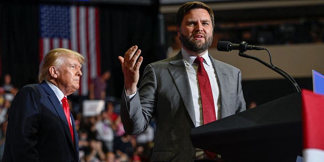 US Senate Republican candidate JD Vance speaks to the crowd at a rally held by former US president Donald Trump in Youngstown, Ohio, US, Sept.  17, 2022.