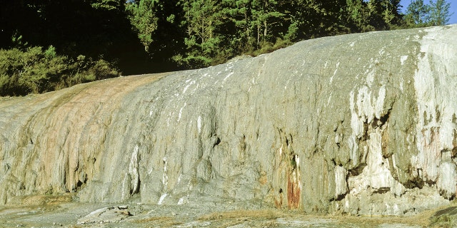 Orakei Korako, one of the three fault scarps formed about 1,800 years ago during the last Taupo eruption.