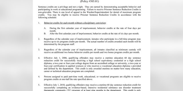 The Texas Department of Correction Inmate Rules and Regulations handbook describes the sentence-reduction credit system on Page 5.