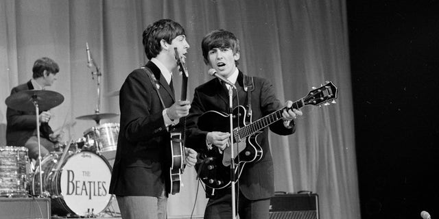 The Beatles rehearse at The Prince of Wales Theatre in London for The Royal Variety Command Performance in 1963.