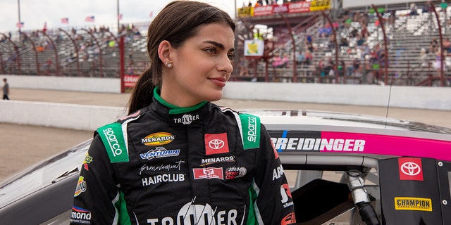 Toni Breidinger, driver of the #25 Toyota Camry car for Venturini Motorsports, gets ready to race in the ARCA Menards Series Calypso Lemonade 200 at Winchester Speedway on July 31, 2021, in Winchester, Indiana.
