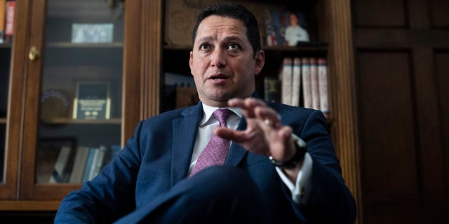 Rep. Tony Gonzales, R-Texas, is interviewed by CQ-Roll Call, Inc via Getty Images in his Longworth Building office on Wednesday, October 20, 2021. 