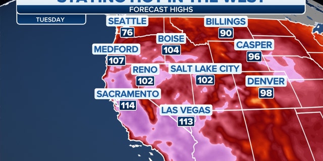 Tuesday high temperatures in the West